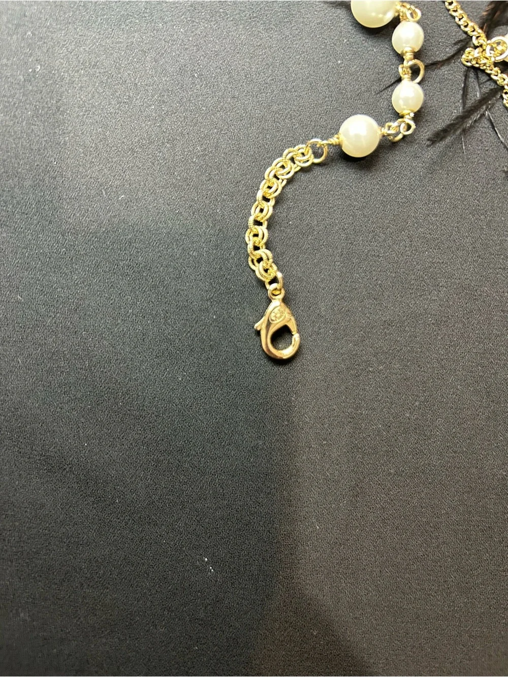 CHANEL Gold-Tone Pearl Necklace with Crystal CC Emblem